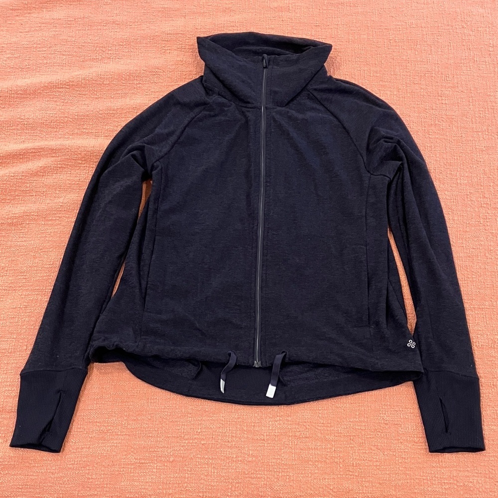 Shambhala wm’s athletic  heathered navy Zip-Up Cardigan with thumb holes